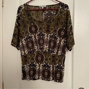 Vintage Suzie Olive and Brown Blouse